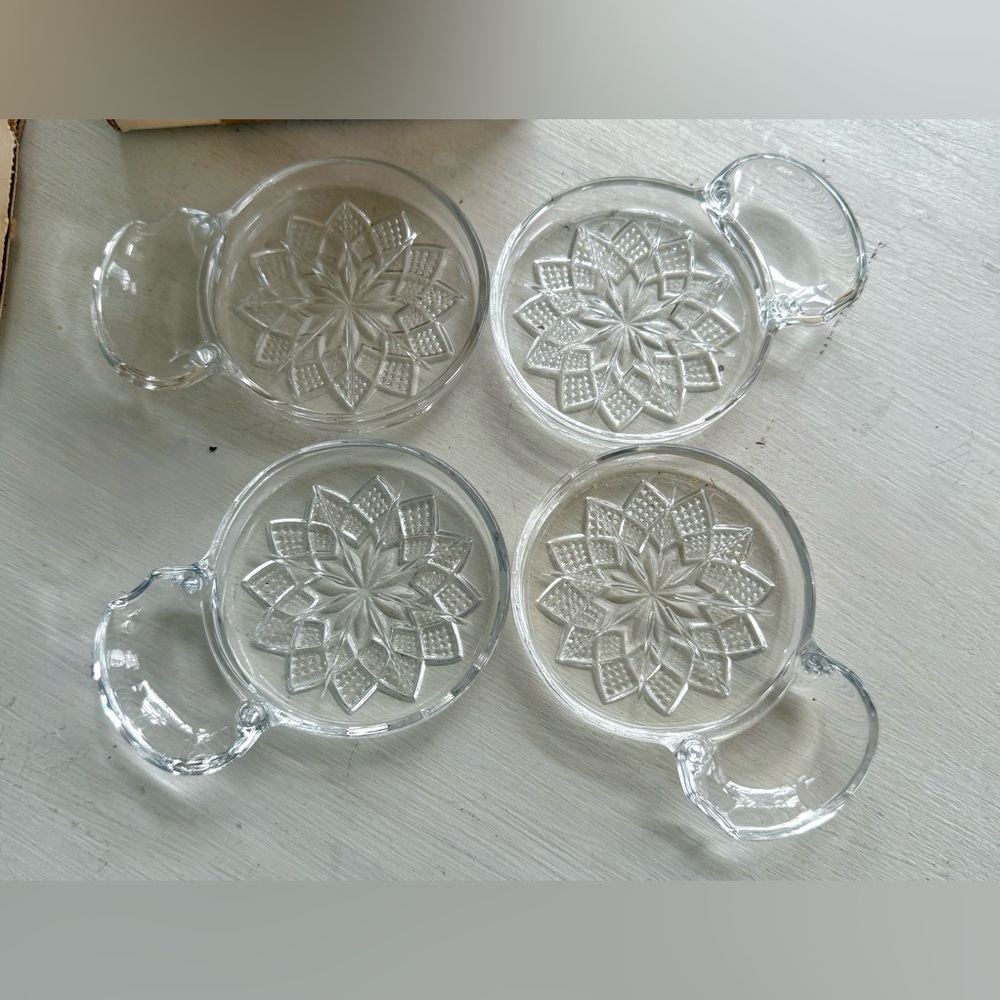 Vintage Fostoria American Pattern Lead Crystal Coasters w/ spoon rests set of 4